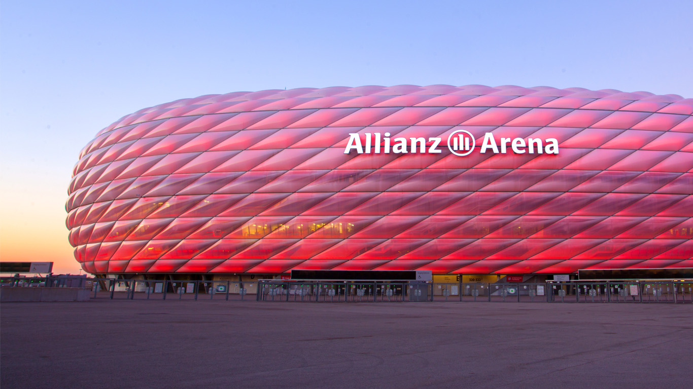 allianz arena red at sunset