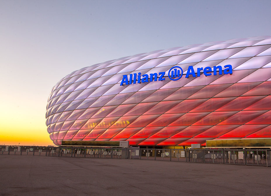 the allianz arena in munich as the sun rises