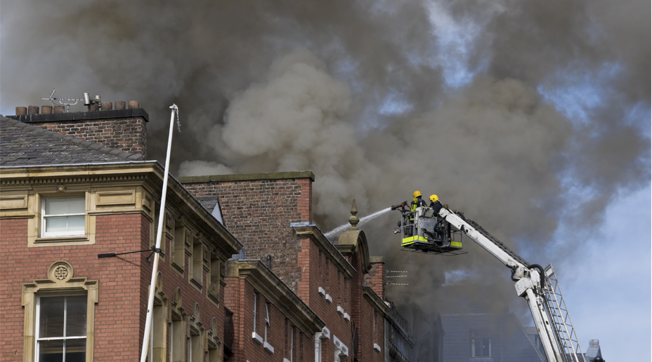 fire at top of a building