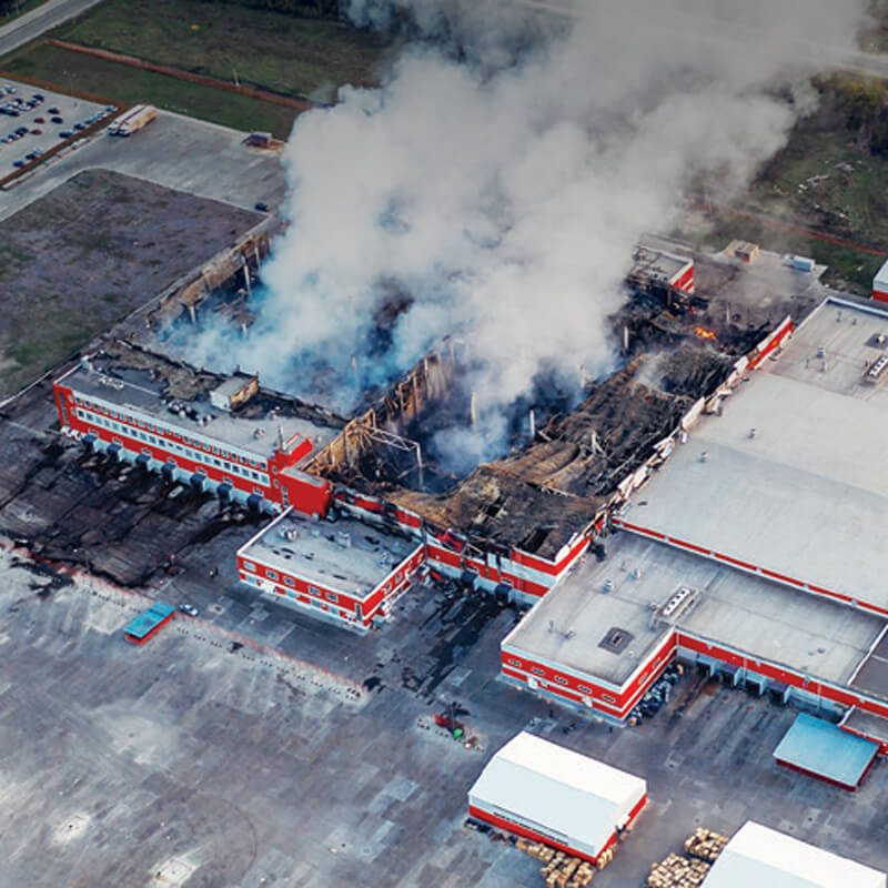 Aerial shot showing the course of a fire