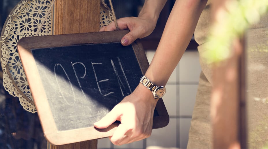 Open sign in a shop