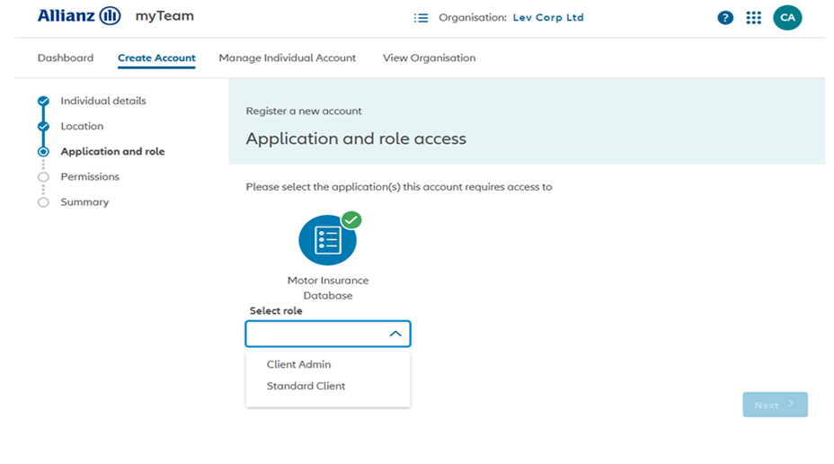 Screenshot from myAllianz of entering details of an individual