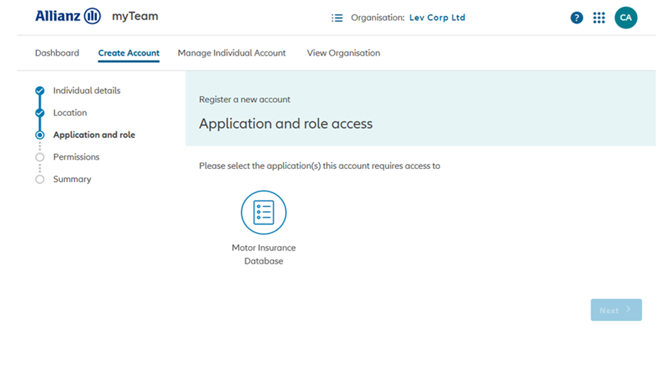 Screenshot from myAllianz of entering details of an individual