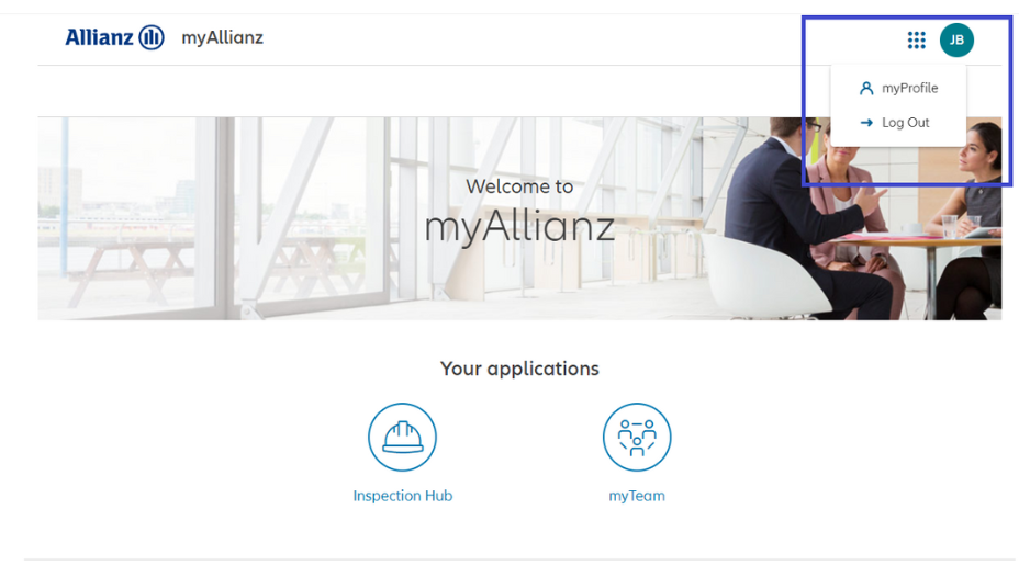 Screenshot from my Allianz of where myProfile and log out can be selected