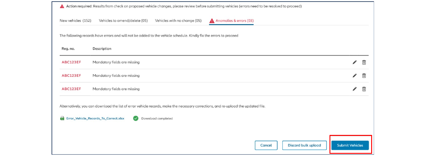 submit vehicles