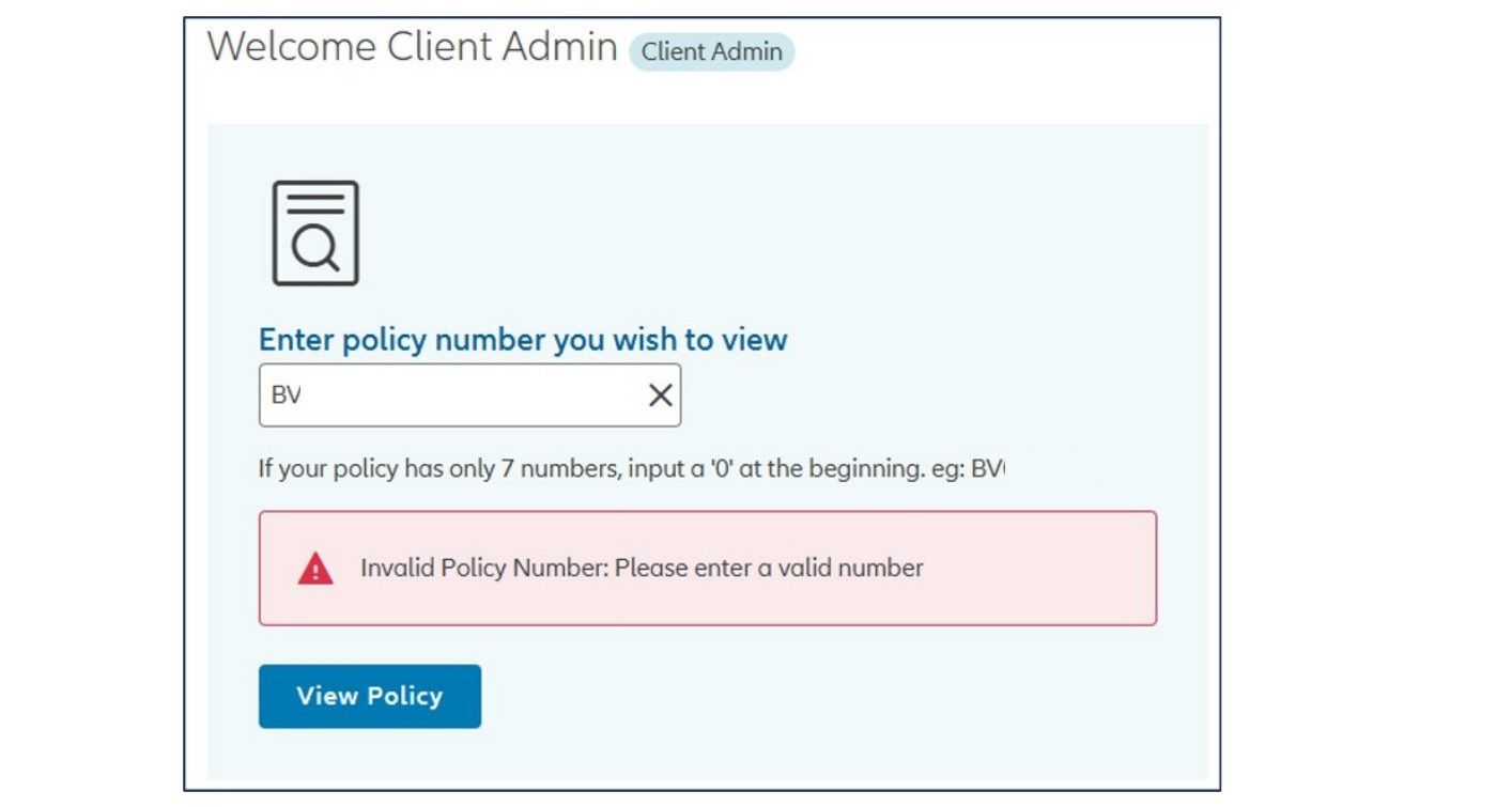 invalid policy number