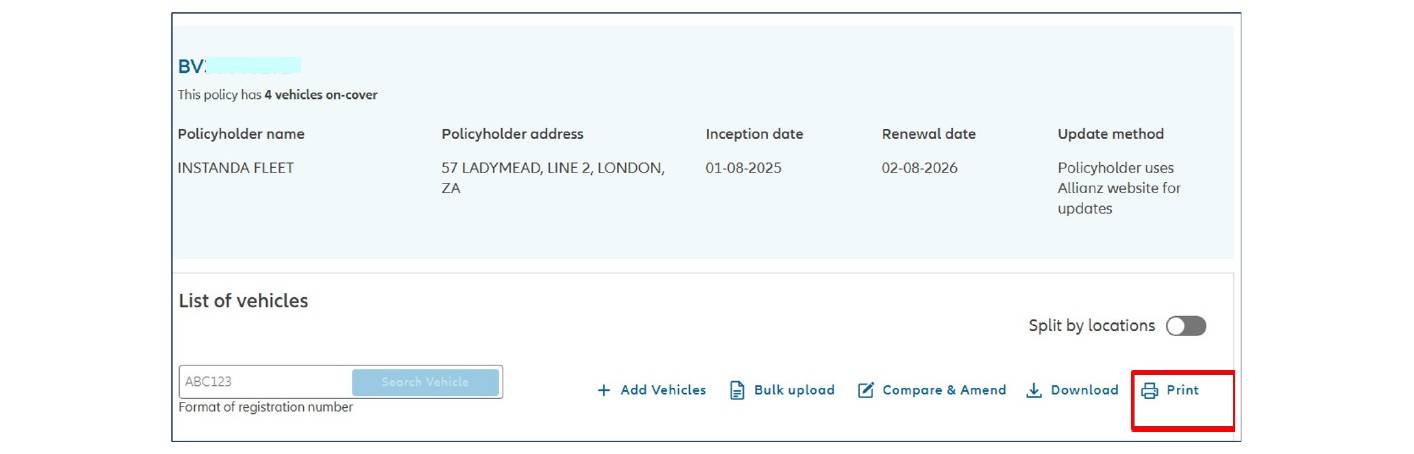 print vehicle details