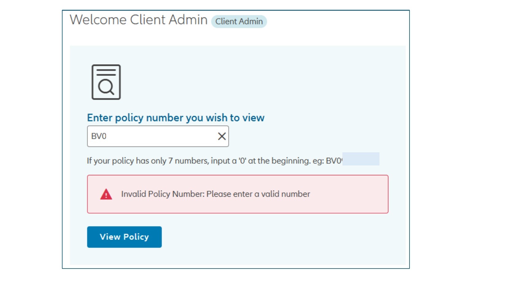 invalid policy number