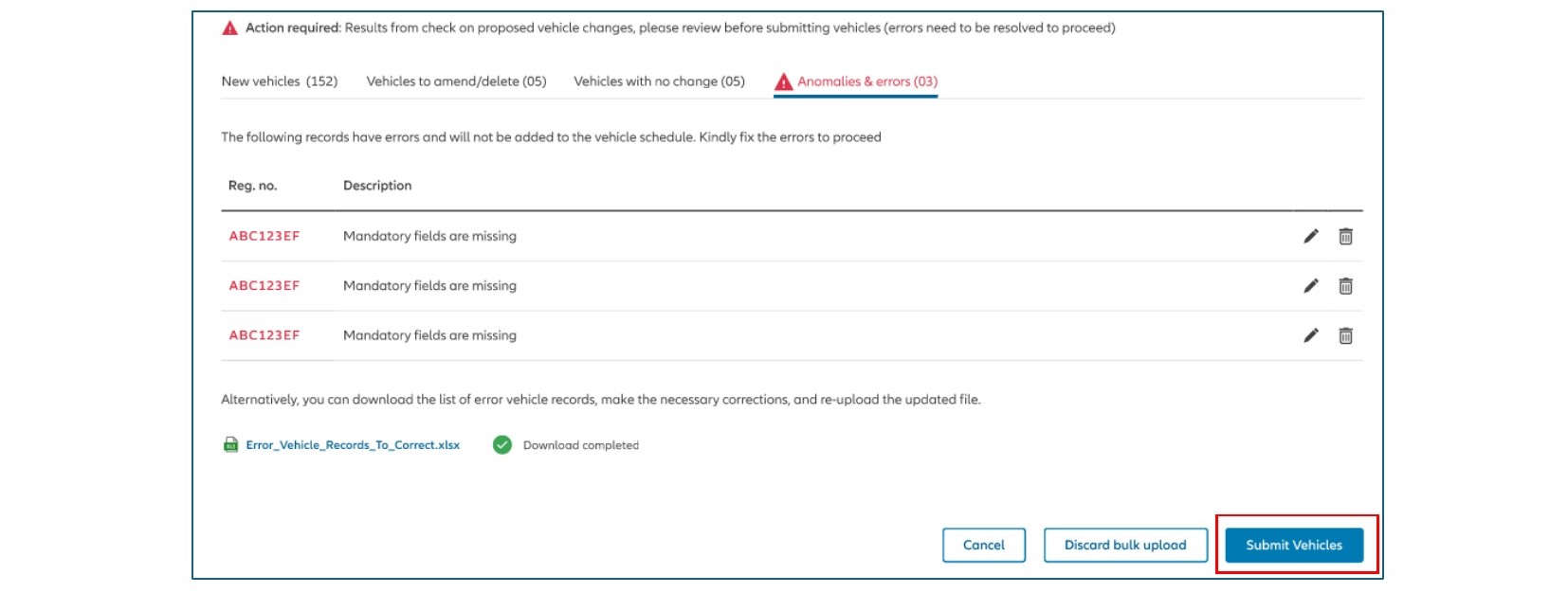 submit vehicles