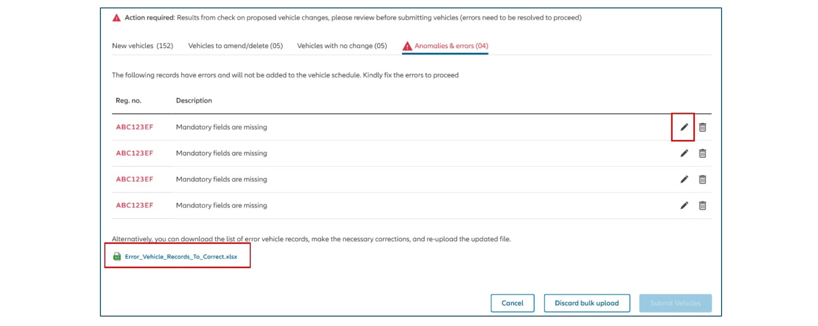 error list 