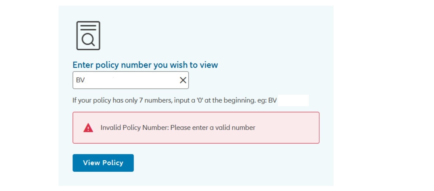 invalid policy number