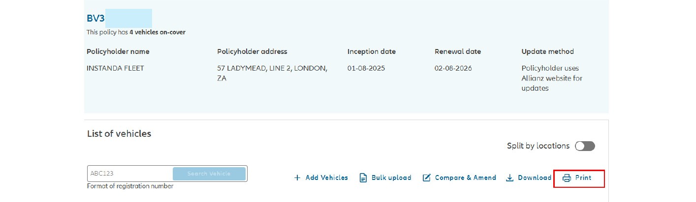print vehicle details