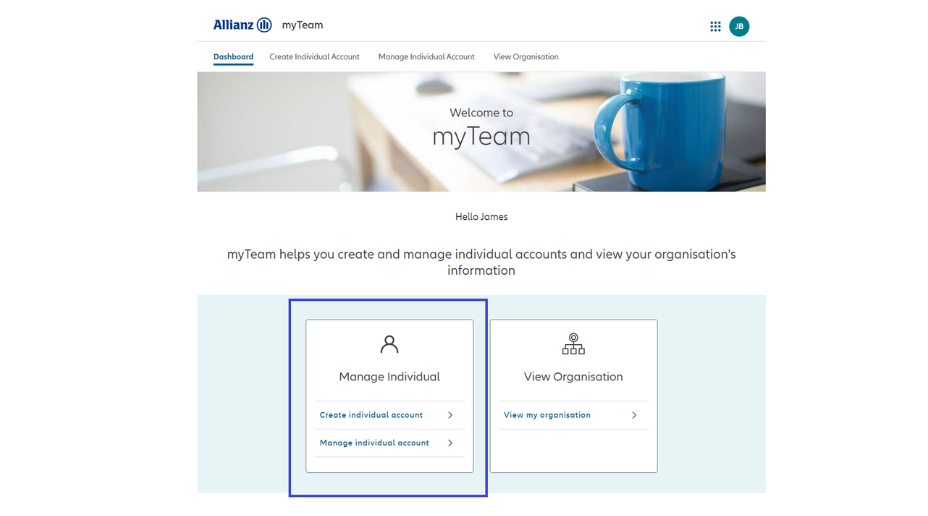 Screenshot from myAllianz on create individual 