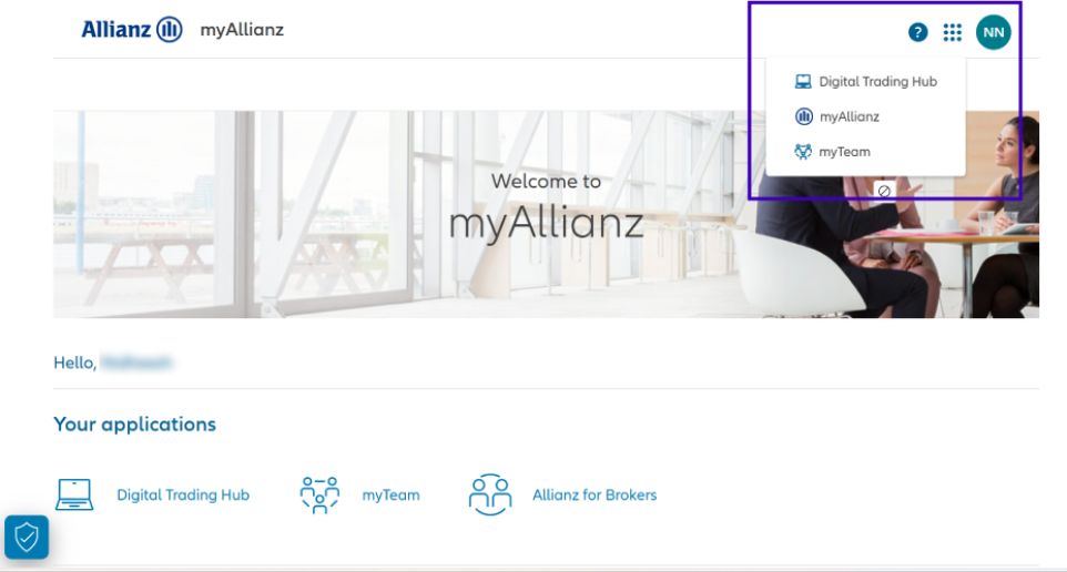 Screenshot from myAllianz of myTeam button