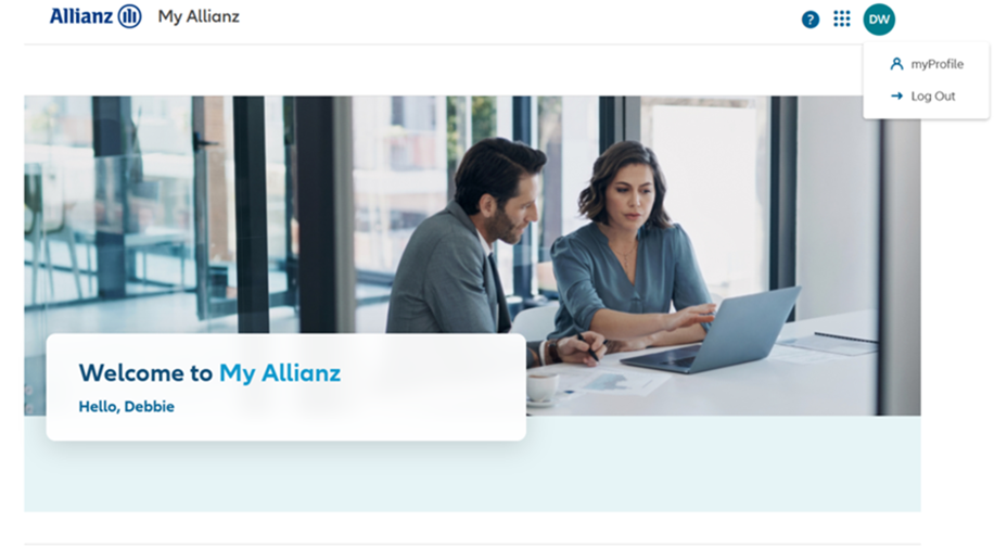 Screenshot from my Allianz of where myProfile can be selected