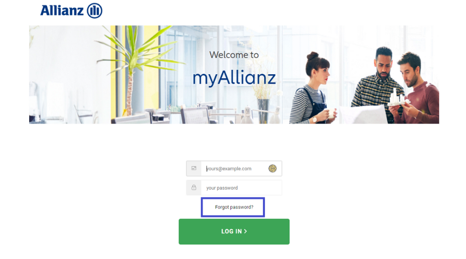 Screenshot from MyAllianz of password reset 