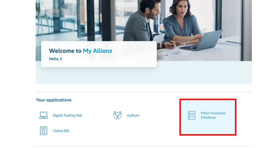 Screenshot from myAllianz standard user opening the nine dot icon
