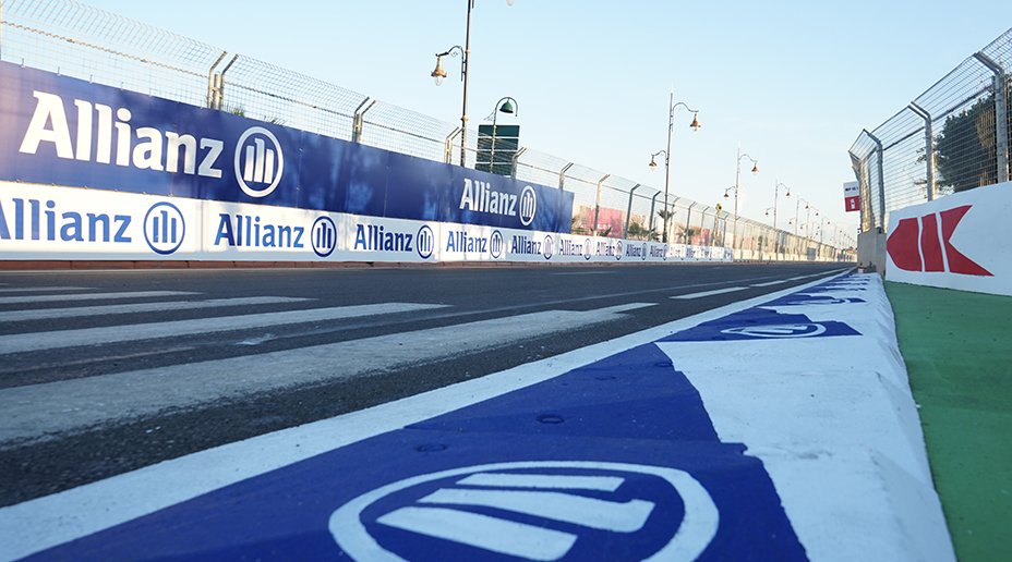 formula e race track with allianz logos painted on
